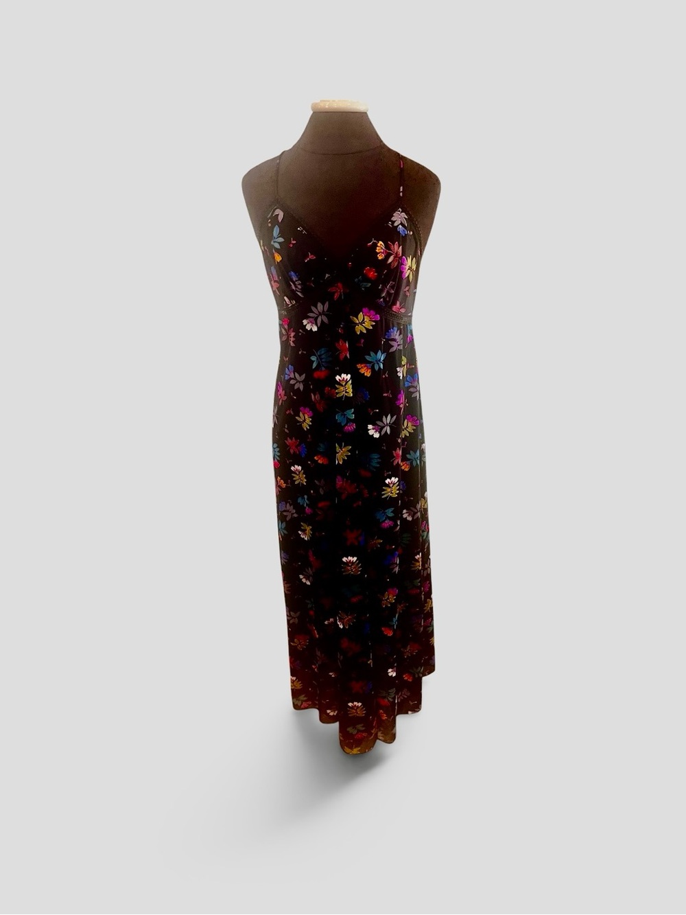 VTG Vanity Fair Y2K 1990S Black Floral Slip Dress Size 36 Made In USA Grail
